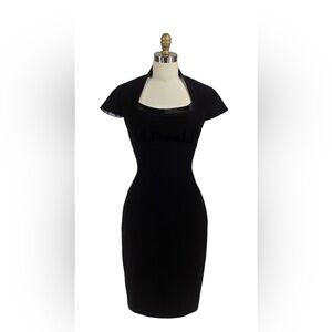Anya Ponorovskaya Black Wool Fitted Sheath Dress Size 6 Cap Sleeve Silk Lined
